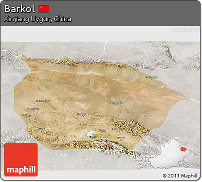 Satellite 3D Map of Barkol, lighten, semi-desaturated