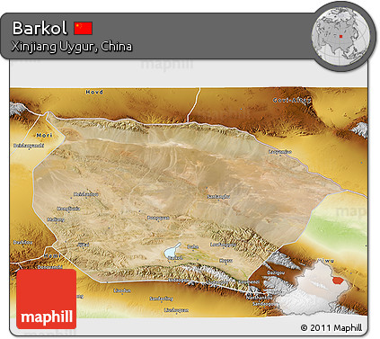 Satellite 3D Map of Barkol, physical outside