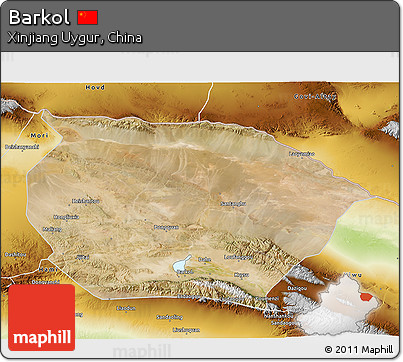 Satellite 3D Map of Barkol, physical outside