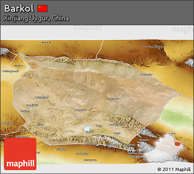 Satellite 3D Map of Barkol, physical outside