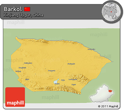 Savanna Style 3D Map of Barkol, single color outside