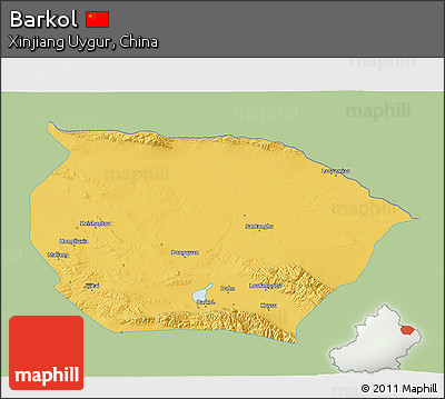 Savanna Style 3D Map of Barkol, single color outside