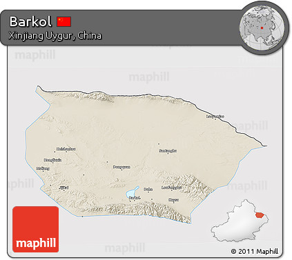 Shaded Relief 3D Map of Barkol, single color outside