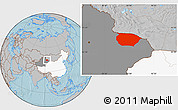 Gray Location Map of Barkol, highlighted country, highlighted parent region, hill shading