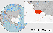 Gray Location Map of Barkol, highlighted country, hill shading