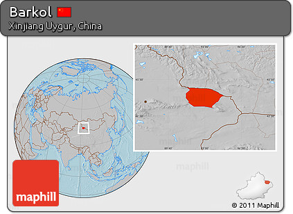 Gray Location Map of Barkol, hill shading