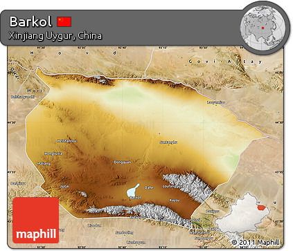 Physical Map of Barkol, satellite outside