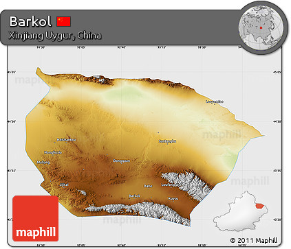 Physical Map of Barkol, single color outside