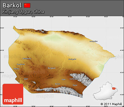 Physical Map of Barkol, single color outside