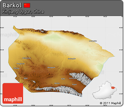 Physical Map of Barkol, single color outside