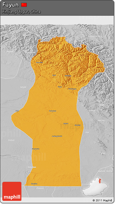 Political 3D Map of Fuyun, lighten, desaturated