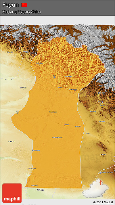 Political 3D Map of Fuyun, physical outside