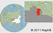 Savanna Style Location Map of Fuyun, highlighted country, highlighted parent region, hill shading