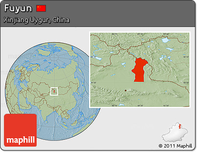 Savanna Style Location Map of Fuyun, hill shading