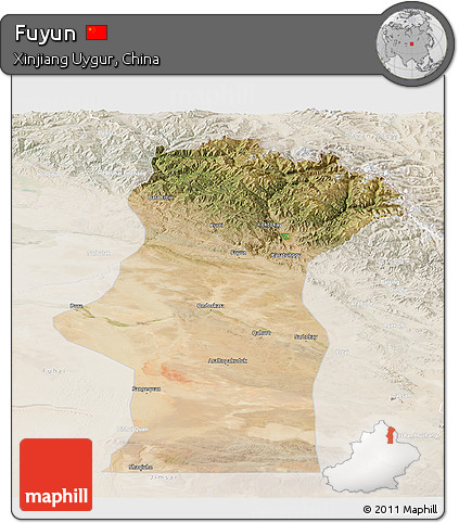 Satellite Panoramic Map of Fuyun, lighten