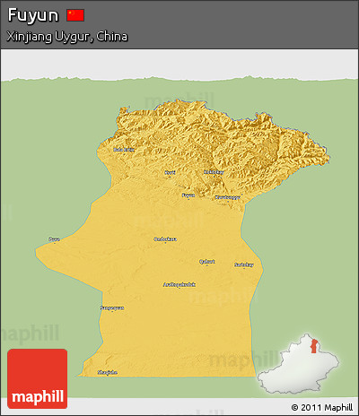 Savanna Style Panoramic Map of Fuyun, single color outside