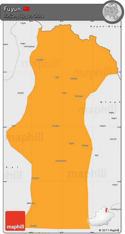Political Simple Map of Fuyun, single color outside, borders and labels