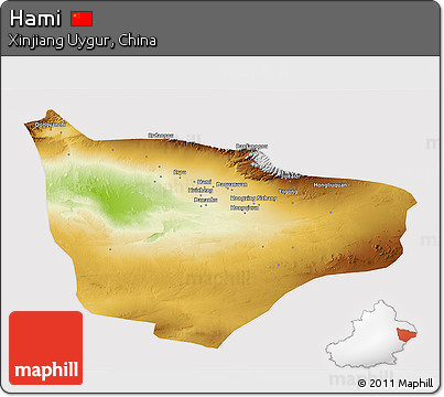 Physical 3D Map of Hami, cropped outside