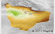 Physical 3D Map of Hami, lighten, desaturated