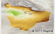 Physical 3D Map of Hami, lighten, semi-desaturated
