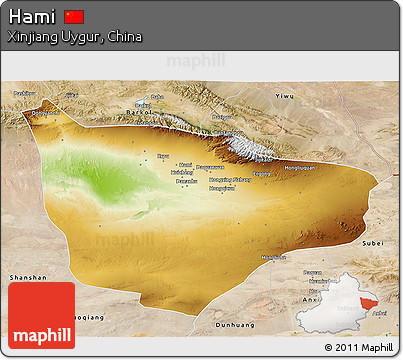 Physical 3D Map of Hami, satellite outside