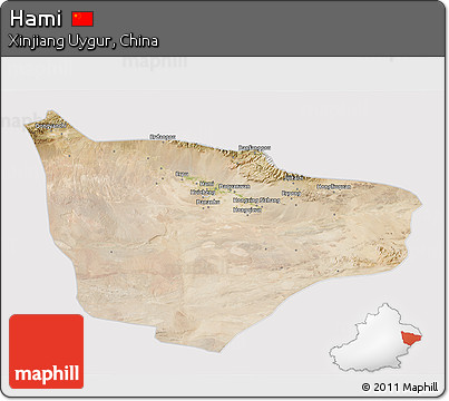 Satellite 3D Map of Hami, cropped outside