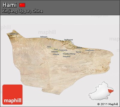 Satellite 3D Map of Hami, cropped outside