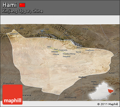 Satellite 3D Map of Hami, darken