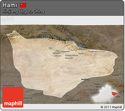 Satellite 3D Map of Hami, darken