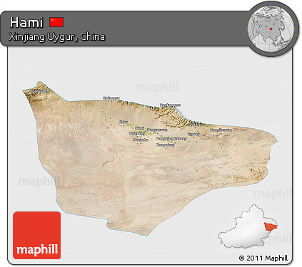 Satellite 3D Map of Hami, single color outside
