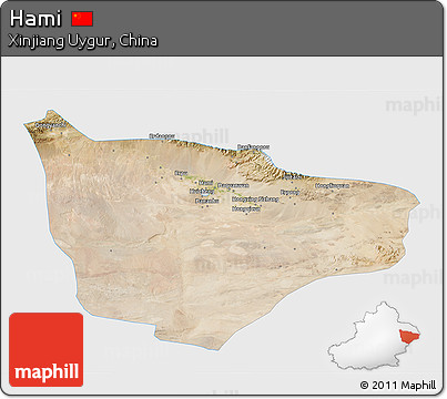 Satellite 3D Map of Hami, single color outside