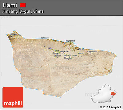 Satellite 3D Map of Hami, single color outside