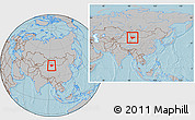 Gray Location Map of Hami, within the entire country, hill shading