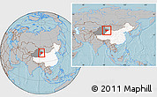 Gray Location Map of Hami, highlighted country, highlighted parent region, within the entire country, hill shading