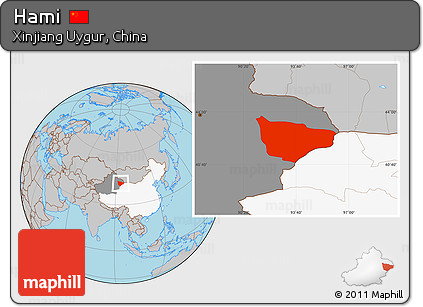 Gray Location Map of Hami, highlighted country, highlighted parent region