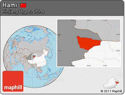 Gray Location Map of Hami, highlighted country, highlighted parent region