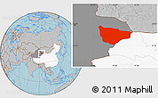 Gray Location Map of Hami, highlighted country, highlighted parent region, hill shading