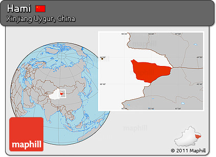 Gray Location Map of Hami, highlighted parent region