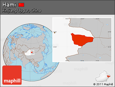 Gray Location Map of Hami, highlighted parent region