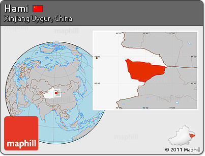 Gray Location Map of Hami, highlighted parent region