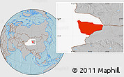 Gray Location Map of Hami, highlighted parent region, hill shading