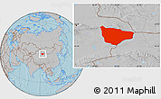 Gray Location Map of Hami, hill shading