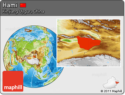 Physical Location Map of Hami