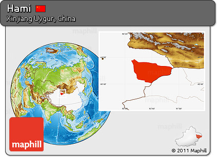 Physical Location Map of Hami, highlighted country
