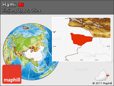 Physical Location Map of Hami, highlighted country