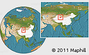 Satellite Location Map of Hami, highlighted country, within the entire country