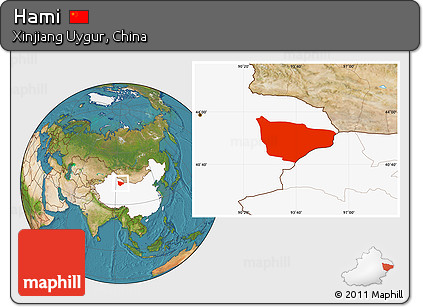 Satellite Location Map of Hami, highlighted country