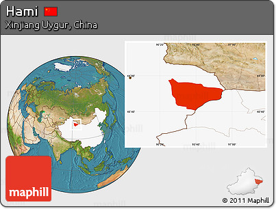 Satellite Location Map of Hami, highlighted country