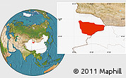 Satellite Location Map of Hami, highlighted country