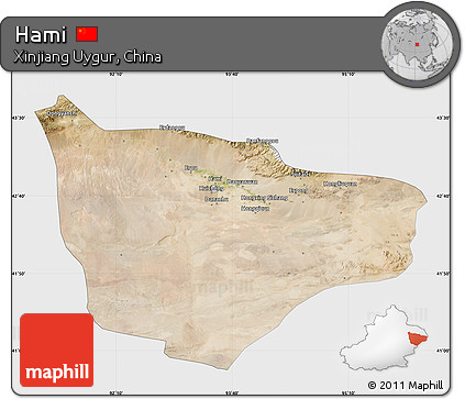 Satellite Map of Hami, single color outside